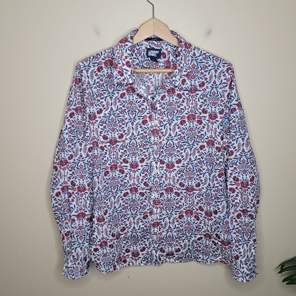 Lands' End | Red & Navy Floral Button Front No Iron Shirt - Picture 5 of 5